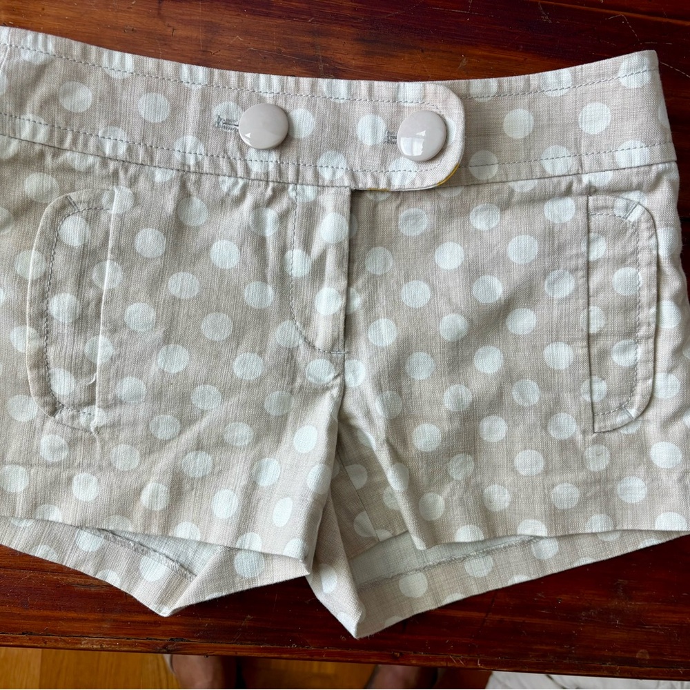 J. Crew Tan and White Bermuda Shorts with Polka Dots